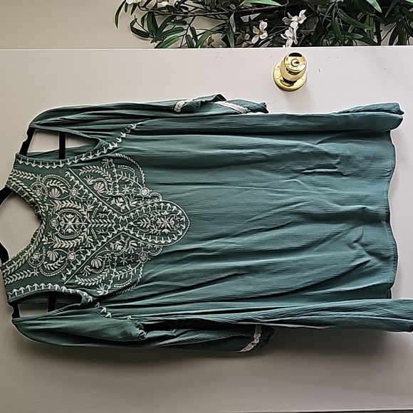 🟡XHILARATION Cold-Shoulder Tunic (Teal, L) - Picture 1 of 11